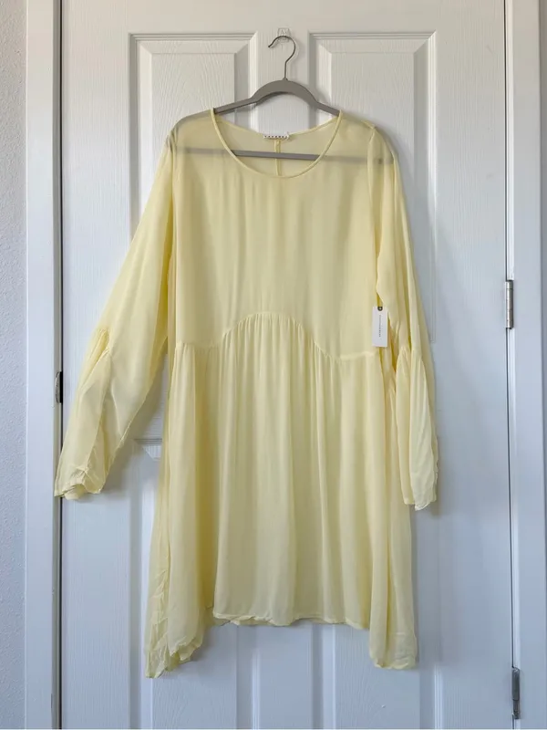 Anthropologie LACAUSA Butter Yellow Sheer Bell Sleeve Babydoll Mini Dress NWT - Image 3