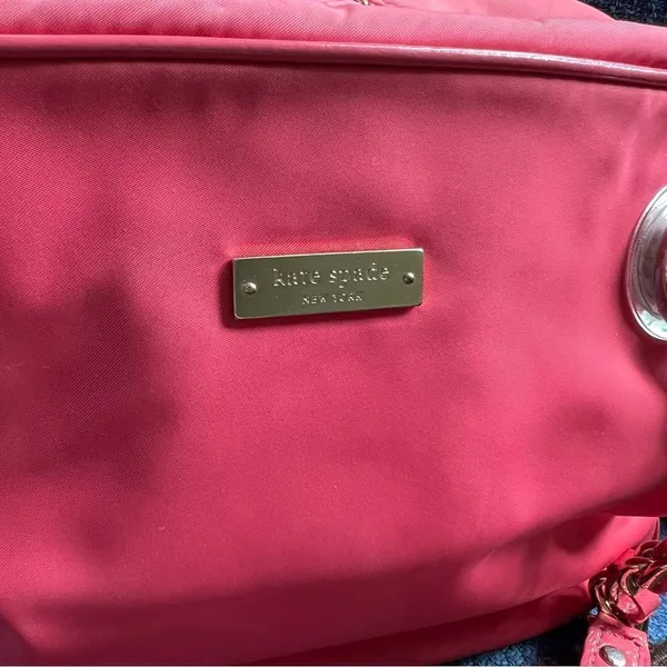Kate Spade Vintage Jasmine Nylon Satchel Bag Orange Double Gold Chain Purse - Image 4