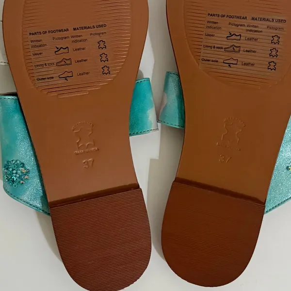 NEW Anthropologie JASPER & JEERA Painted Leather Slide Sandals Brown Gold 37 - Image 8