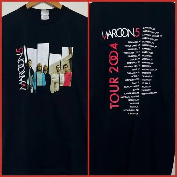 Fruit of the Loom Vintage 2004 Y2K Maroon 5 Concert T Shirt Double Sided Unisex Medium FLAWS - Image 2