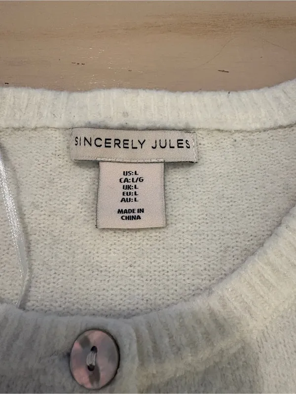 Sincerly Jules Cream Floral Embroidered Button Cardigan Sweater - Image 3