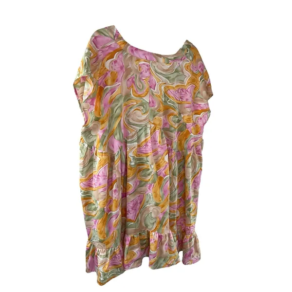Entro‎ Floral V-Neck Short Sleeve Babydoll Mini High Low Dress Size Large - Image 7