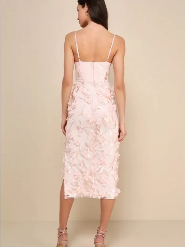 Lulu's Pale Blush Pink 3D Floral Midi Slip Dress - Image 2