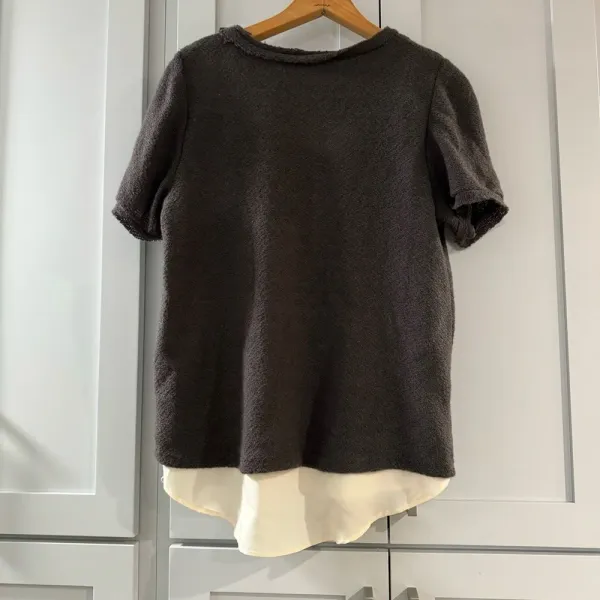 Anthropologie Comme Toi Short‎ Sleeve Sweater w/cream lining and Distressed Trim - Image 5