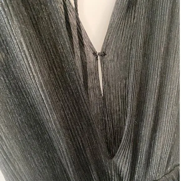 Melloday Black Metallic Plisse Tiered Maxi Dress Sleeveless V-Neck XS‎ New - Image 10