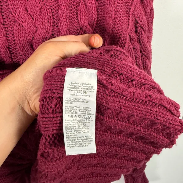 J Crew Cable Knit Crewneck Sweater 100% Cotton Vivid Mulberry Womens Medium - Image 5