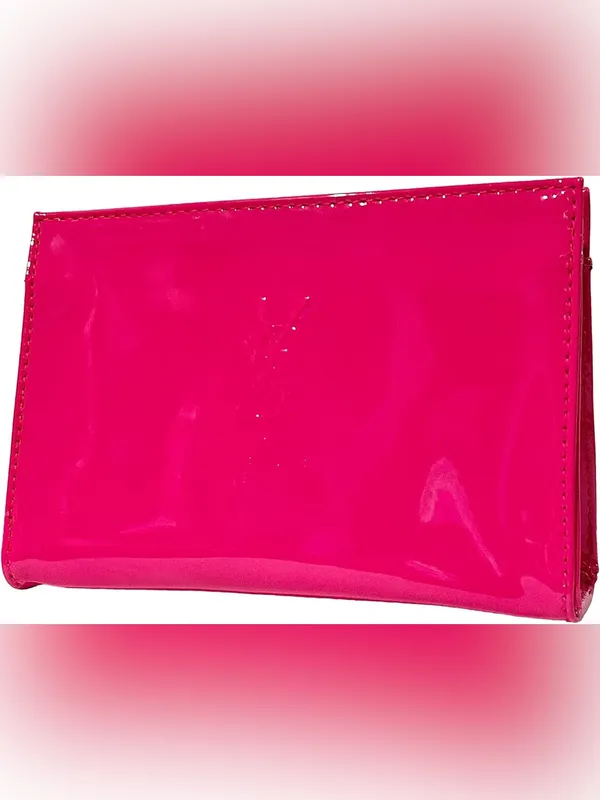 Yves Saint Laurent YSL Beauté Hot Pink Patent Cosmetic Pouch Makeup Bag clutch - Image 3