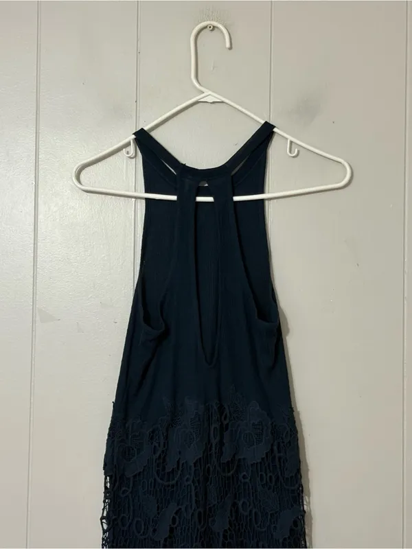 Free People Nora Crochet Lace Midi Dress XS Navy Blue Racerback Boho Sleeveless - Image 8