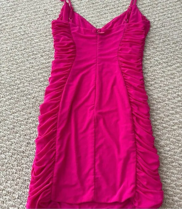American Threads Hot Pink Ruched Mini Dress - Image 9