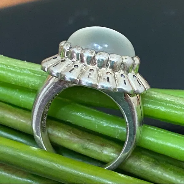 Vintage 925 Signed Sterling Silver Chalcedony Natural Stone Ring Size 6.5 - Image 2