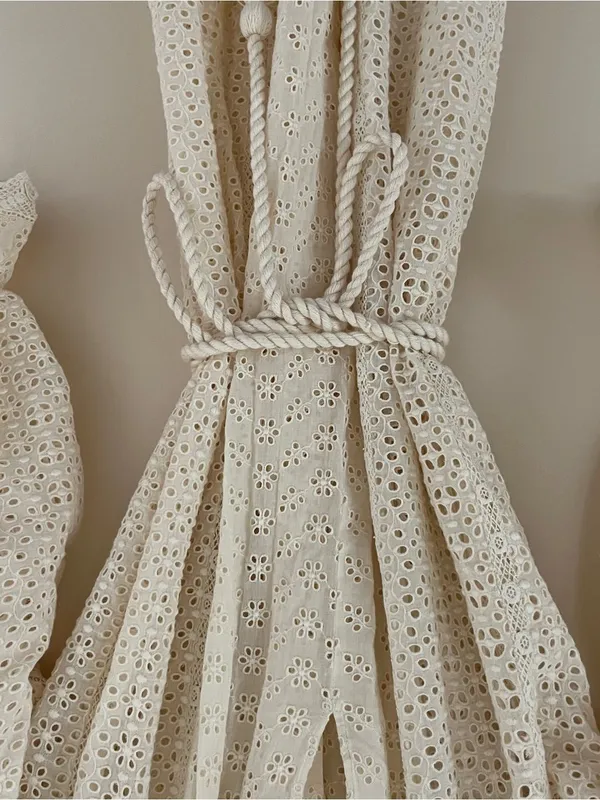 Doen Persephone Cream Eyelet Midi Dress with Tassel Belt in Magnolia NWT sz XXS - Image 6