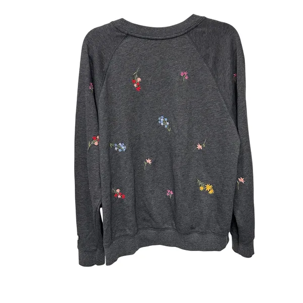 Old Navy Gray Floral Embroidered Raglan Pullover Sweatshirt Cozy Large Tall - Image 2