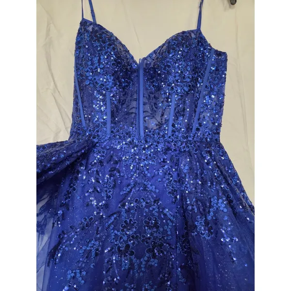 Clarisse Royal Blue Sequin Spaghetti Strap Sweetheart Long Formal Dress Size 6 - Image 4