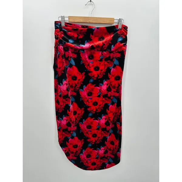 Bar III Womens Red Floral Midi Velvet‎ Skirt Size M Holiday Party Event Stretch - Image 2