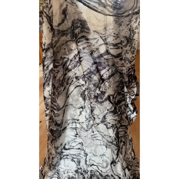 Willow + Root Womens Marble Print Sheer Mesh Mock Neck Sleeveless‎ Top Black L - Image 4