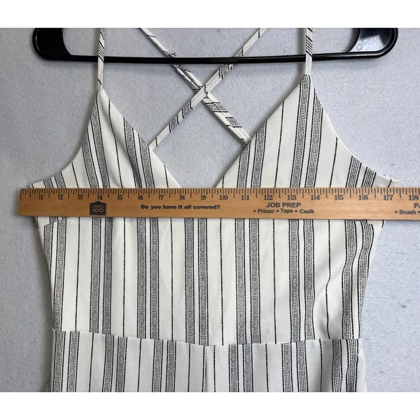 Love Tree Womens Wide Leg Jumpsuit White Black Striped Criss Cross Back Large - Image 9