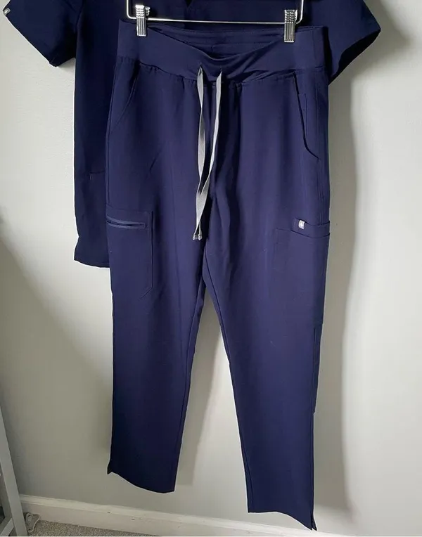 Figs Navy Blue Scrub Set-High Waisted Down Scrub Pants and Top - Image 2