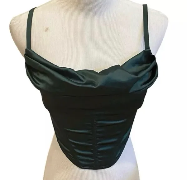 Urban Outfitters Green Satin Corset Crop Top Bustier Zip Back S Sexy Edgy - Image 4