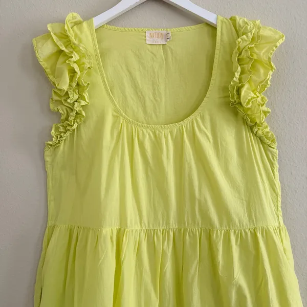 Nation LTD Luella Tiered Mini Dress in Tennis Ball Pima Cotton Pockets Sz Medium - Image 10
