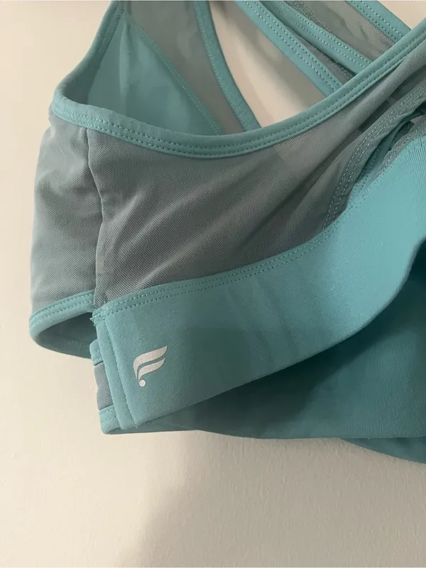 Fabletics Blue Green Faye Cross Back Sports Bra XL Medium Support Pilates Gym - Image 4