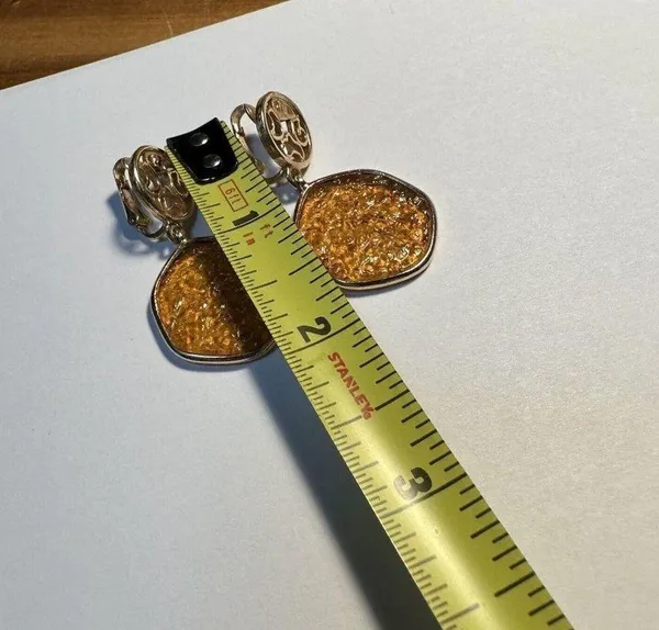 Signed Sarah Cov Gold Tone Dangle Drop Clip On Earrings Taste Of Honey - Image 3