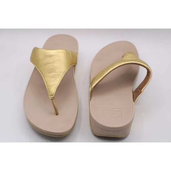 FitFlop Glitzy Lottie Thong Sandals Gold Metallic Leather Straps Womens Size 9 - Image 3