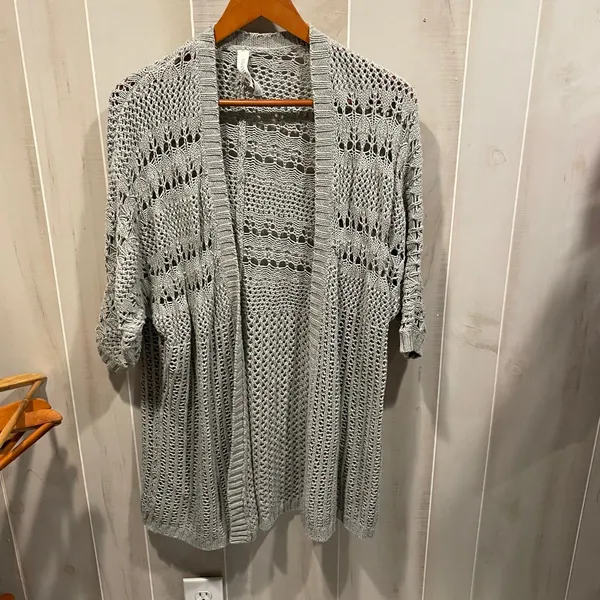 Cute Aeropostale open weave stone cardigan slouchy coverup cotton festival - Image 9