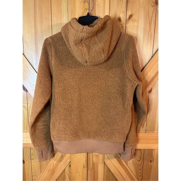 Athleta Womens XS Tugga Sherpa Hoodie Cattail Rust Drawstring Tie Rib Pullover ( - Image 8