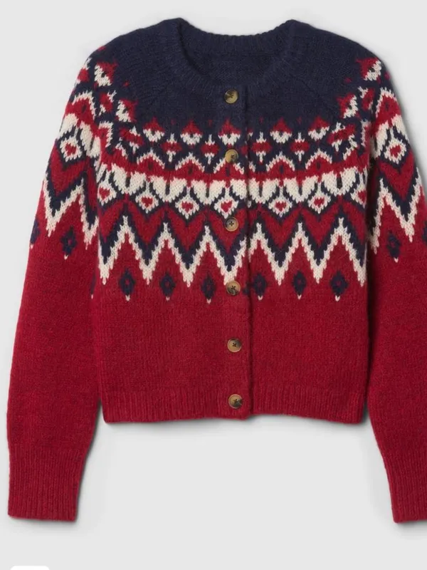 Gap Fair Isle Brushed Alpaca Wool Cardigan Sweater Medium Red Navy Blue $80 - Image 10