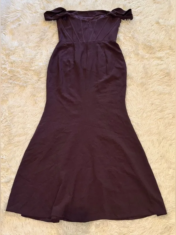 New Dress The Population Melania Off the Shoulder midnight plum Gown sz XXL - Image 7