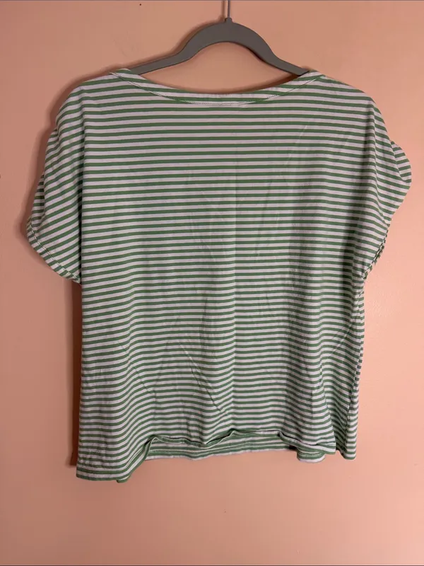 LOFT Green and White Striped Short Sleeve Tee - Image 5