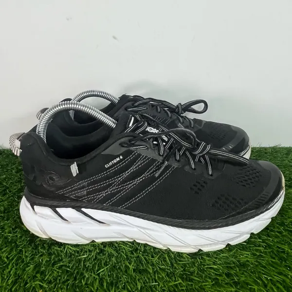 Hoka One One Clifton 6 Black Women Size 9 Black White Running Shoes - Image 3
