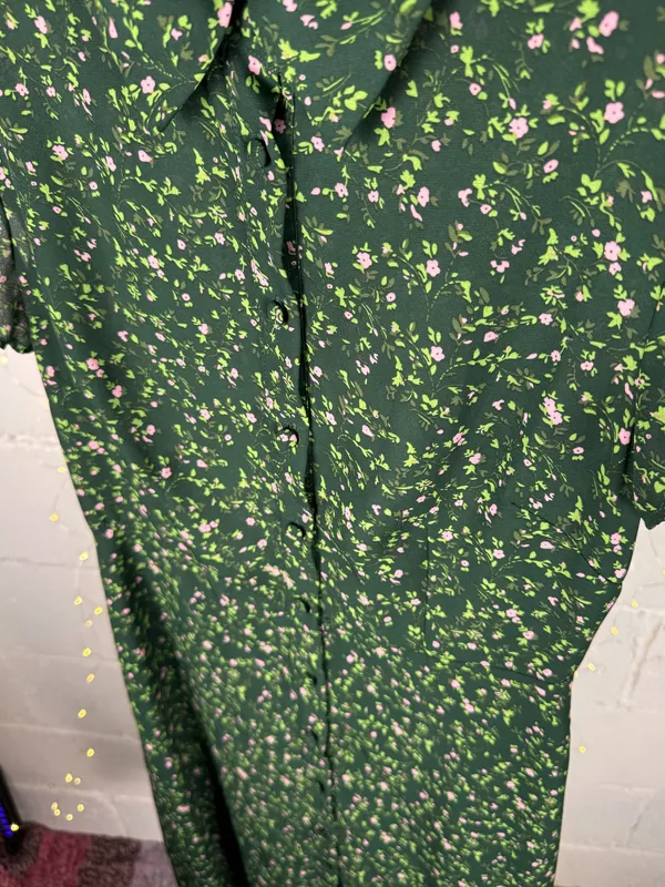 rihoas green floral button up midi dress sleeve size s - Image 7