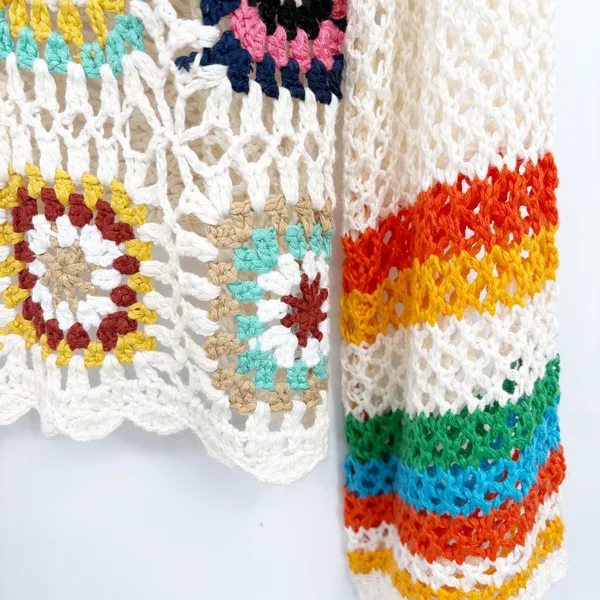 Womens Boho Granny Square Rainbow Crochet Festival Open Knit Cardigan Size S‎ - Image 7
