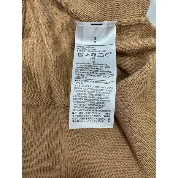 Banana Republic 100%‎ Wool Sweater Women Small Tan Collared V Neck Lightweight - Image 4