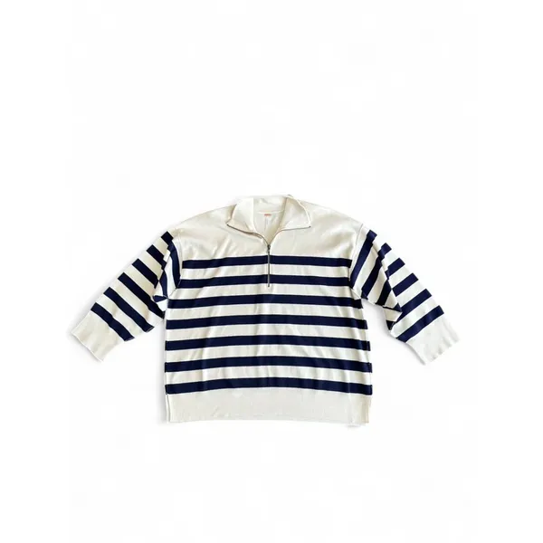 Free People Coastal Stripe Pullover Champagne Navy Combo Large - Image 3