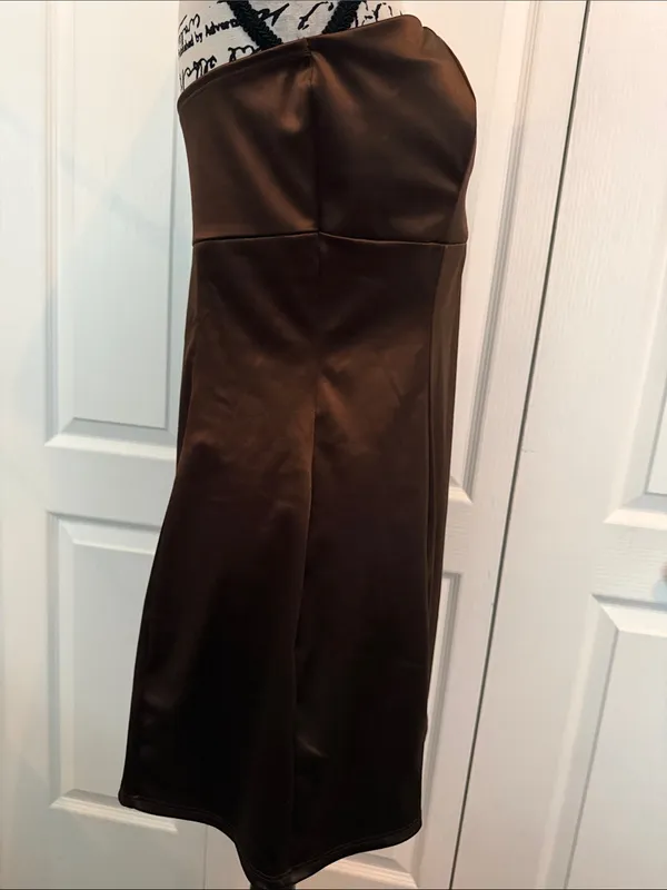 Altar’d State Strapless Brown Satin Dress - Image 4