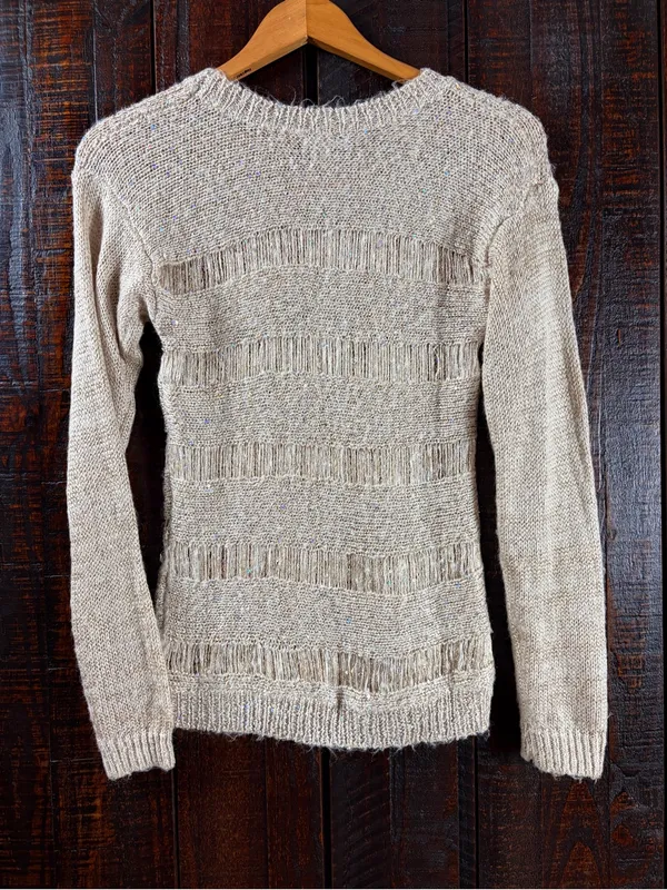 Buffalo David Bitton Beige Open-Weave Shimmer Sweater - Image 9