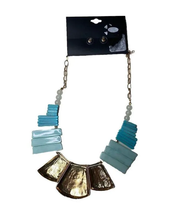 Noir Concho Turquoise White Choker Necklace & Gold Round Earrings Brand New - Image 4