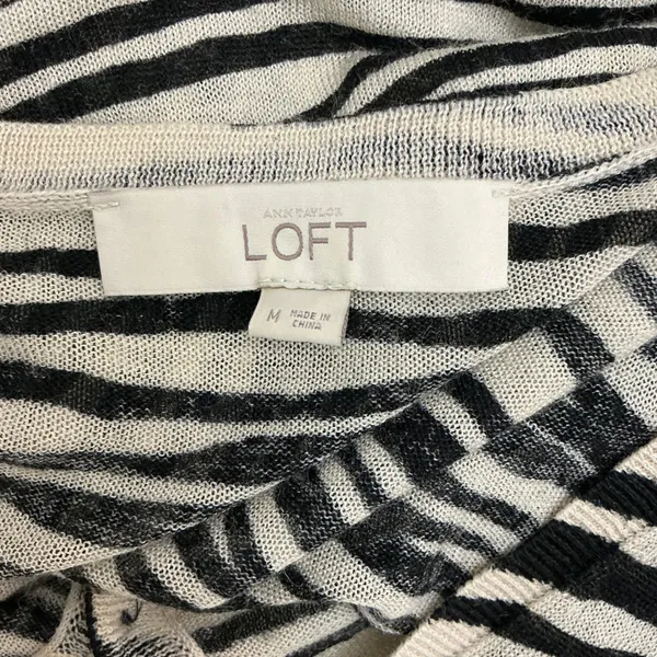 LOFT Zebra Stripe Cardigan Sweater M Lightweight Career Career Minimalist Layers - Image 5