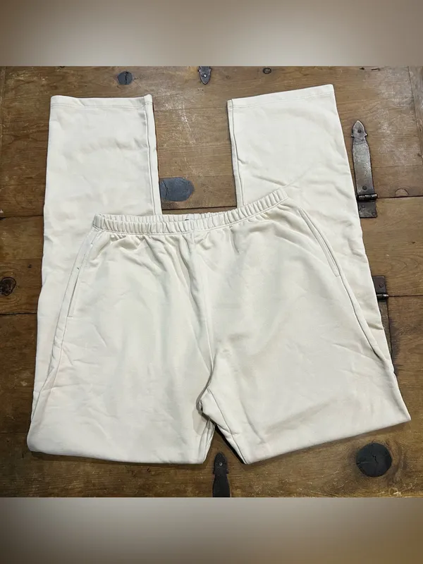 naked wardrobe French Terry Beige Wide-Leg Lounge Pants Side Large - Image 3