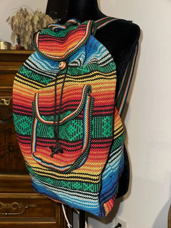 Mr. Pinzon Handmade Mexican Sarape Boho Woven Cotton Backpack - Image 3