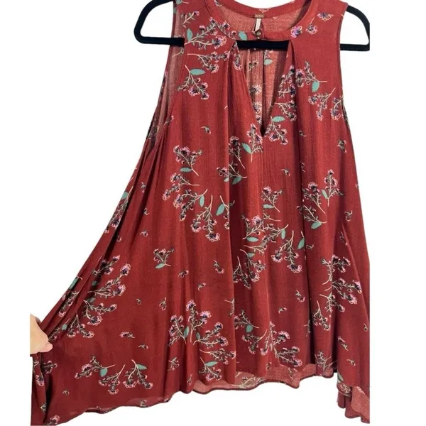 Free People Tree Swing Tunic Tank Mini Dress Crimson Floral Size XS Boho‎ - Image 9