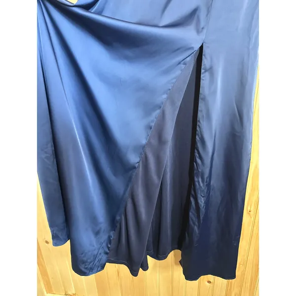 NWT Lulus Ultimate Sweetness Navy Satin Flutter Sleeve Maxi Dress Wedding Sz L - Image 6