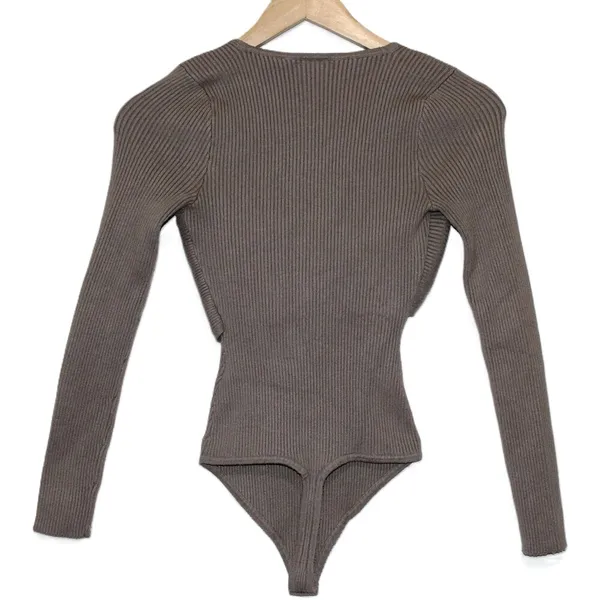 Womens Abercrombie & Fitch Soft A&F Taupe Ribbed Long Sleeve Bodysuit Size Small - Image 2