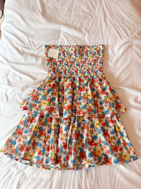 Floral Multi Strapless Smocked Tiered Mini Dress Size XS - Image 2