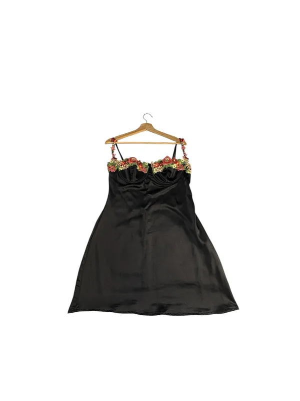 Princess Polly Kenzie Black Satin Floral Applique Bustier Mini Dress Size 10 - Image 3