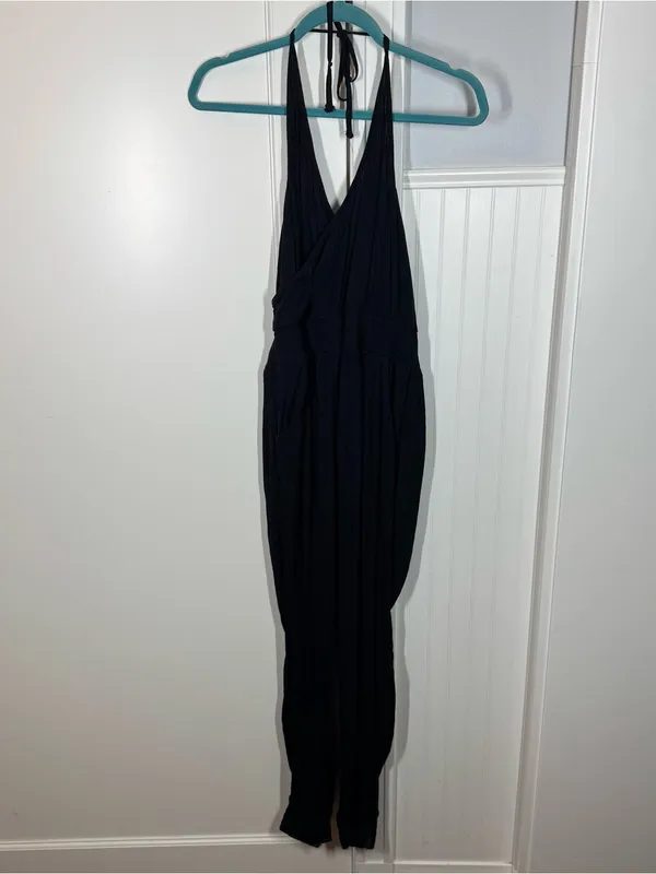 Prana Fernie black halter Jumpsuit with pockets Size Medium travel hiking‎ walk - Image 2