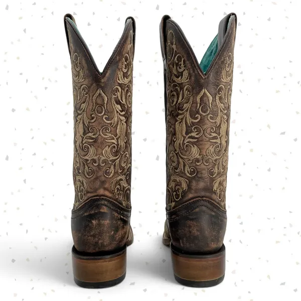 Corral Boots Brown Tan Embroidered Square Toe Western Cowboy Roper Rodeo Size 6 - Image 8
