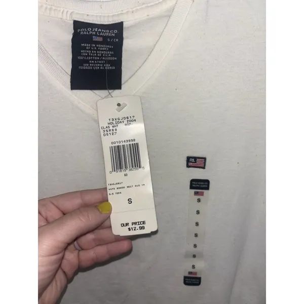 Flawed Y2K Deadstock Ralph Lauren Jeans Co White T-Shirt Flag Logo S - Image 4